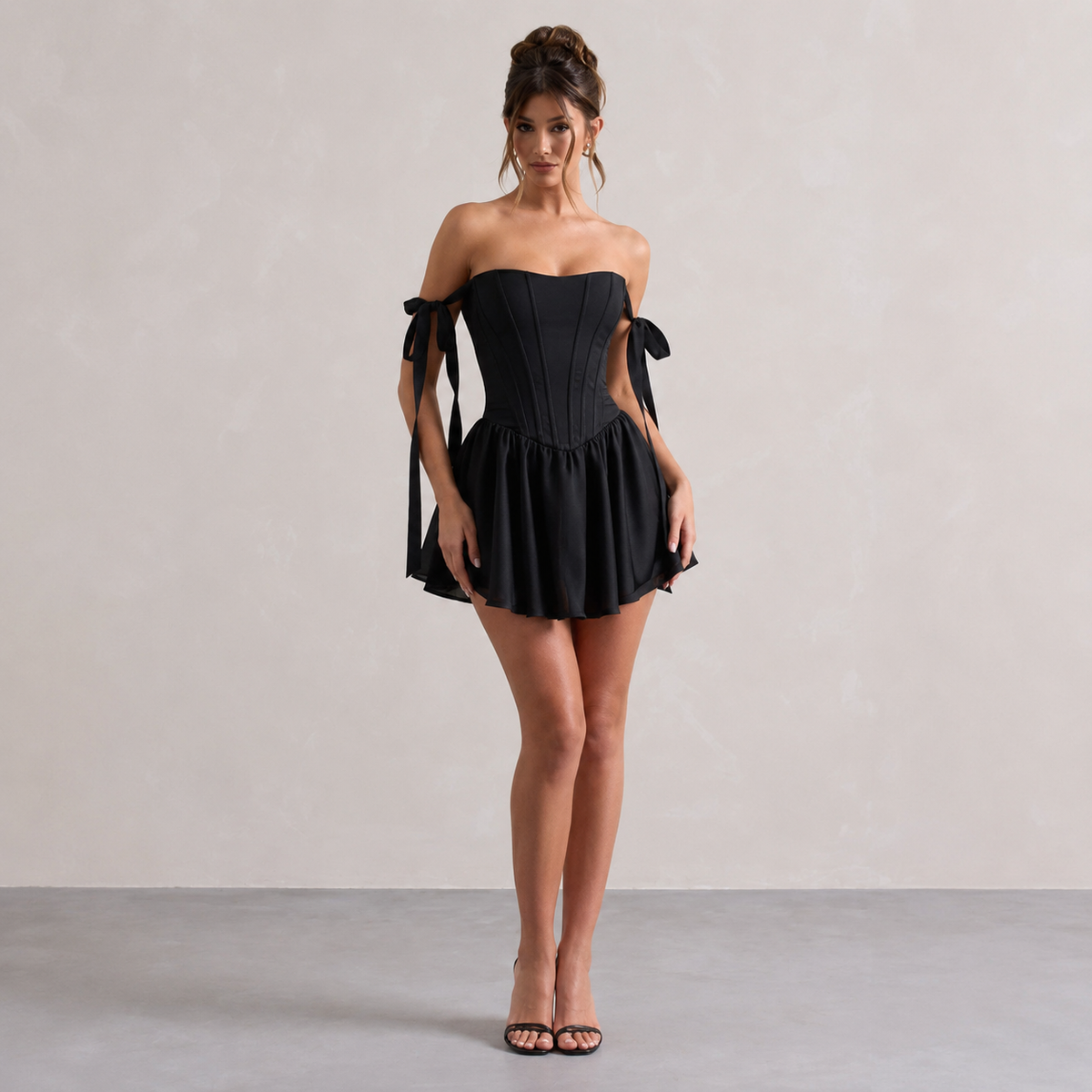 Strapless Corset Tie Sleeve Drop Waist Mini Dress