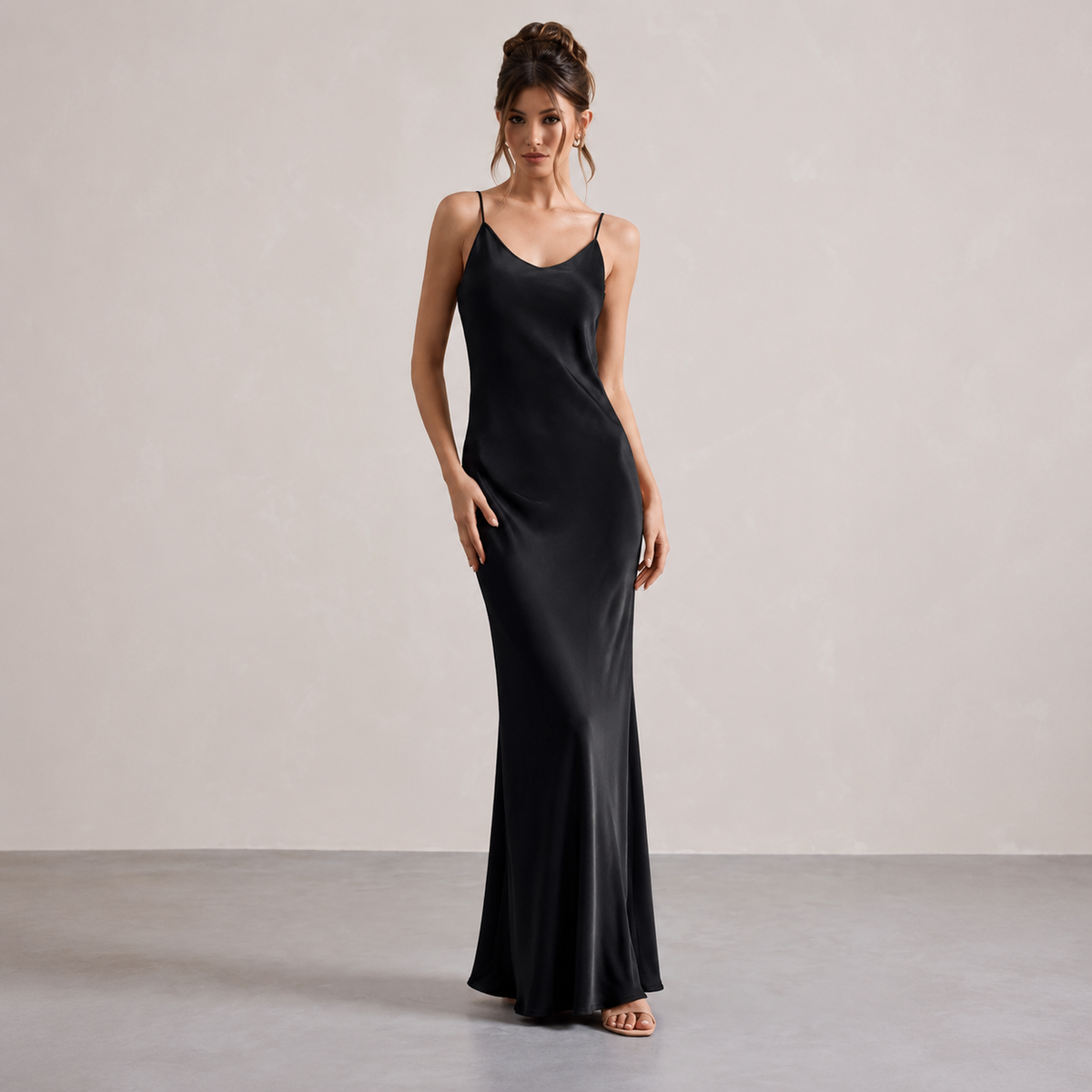 V-Neck Strappy Satin Slip Maxi Dress