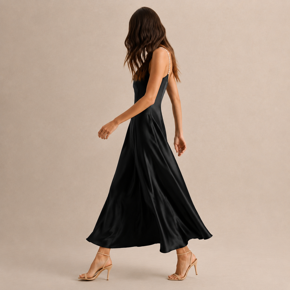 Cowl Neck Pearl Strap Satin Maxi Dress 4