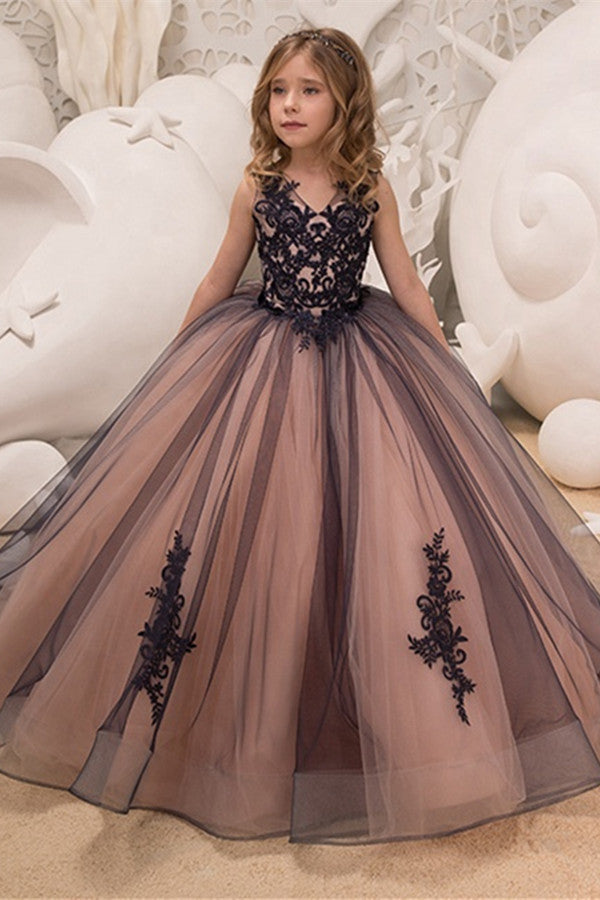 Black Lace Princess Ball Gown Flower Girl Dress - Fashionpara