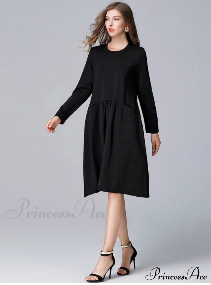Black Loose Dress with Pockets