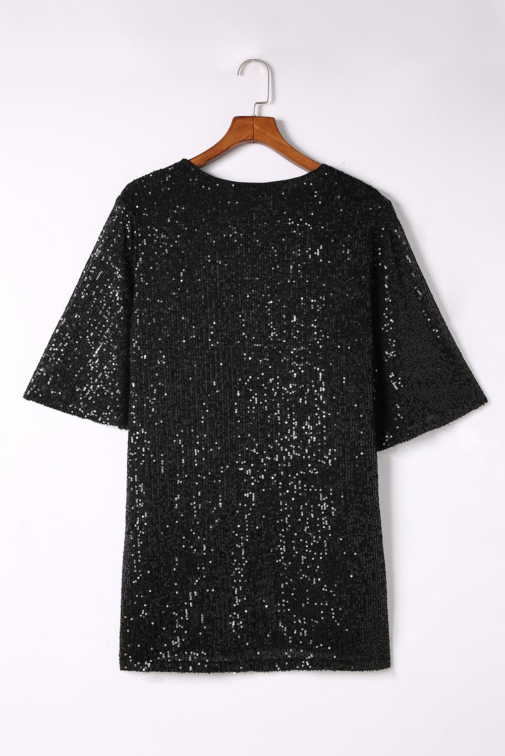 Black Luster Sequin Half Sleeves Draped Open Front Top Fashionpara