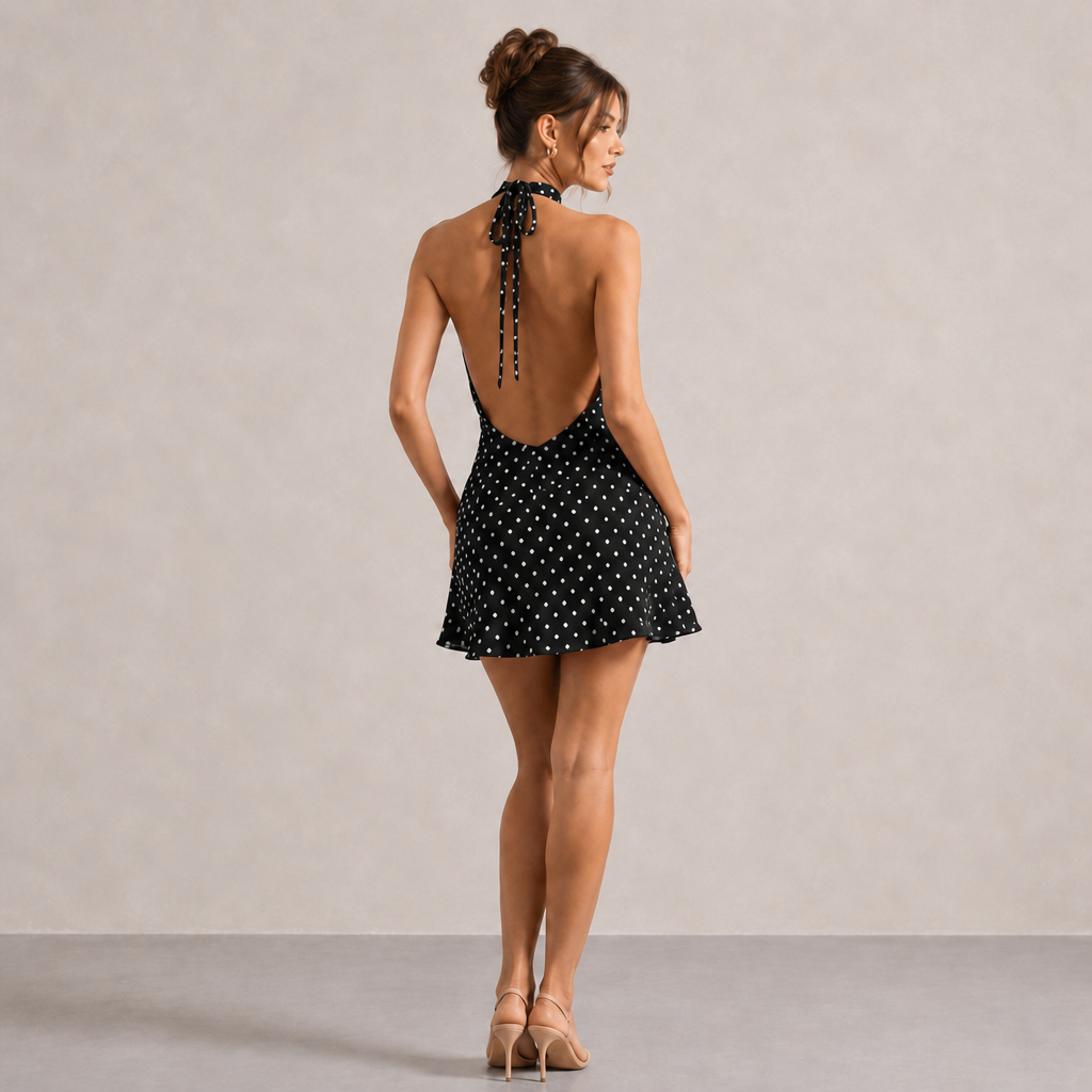 Halter Neck Polka Dot Mini Slip Dress 9