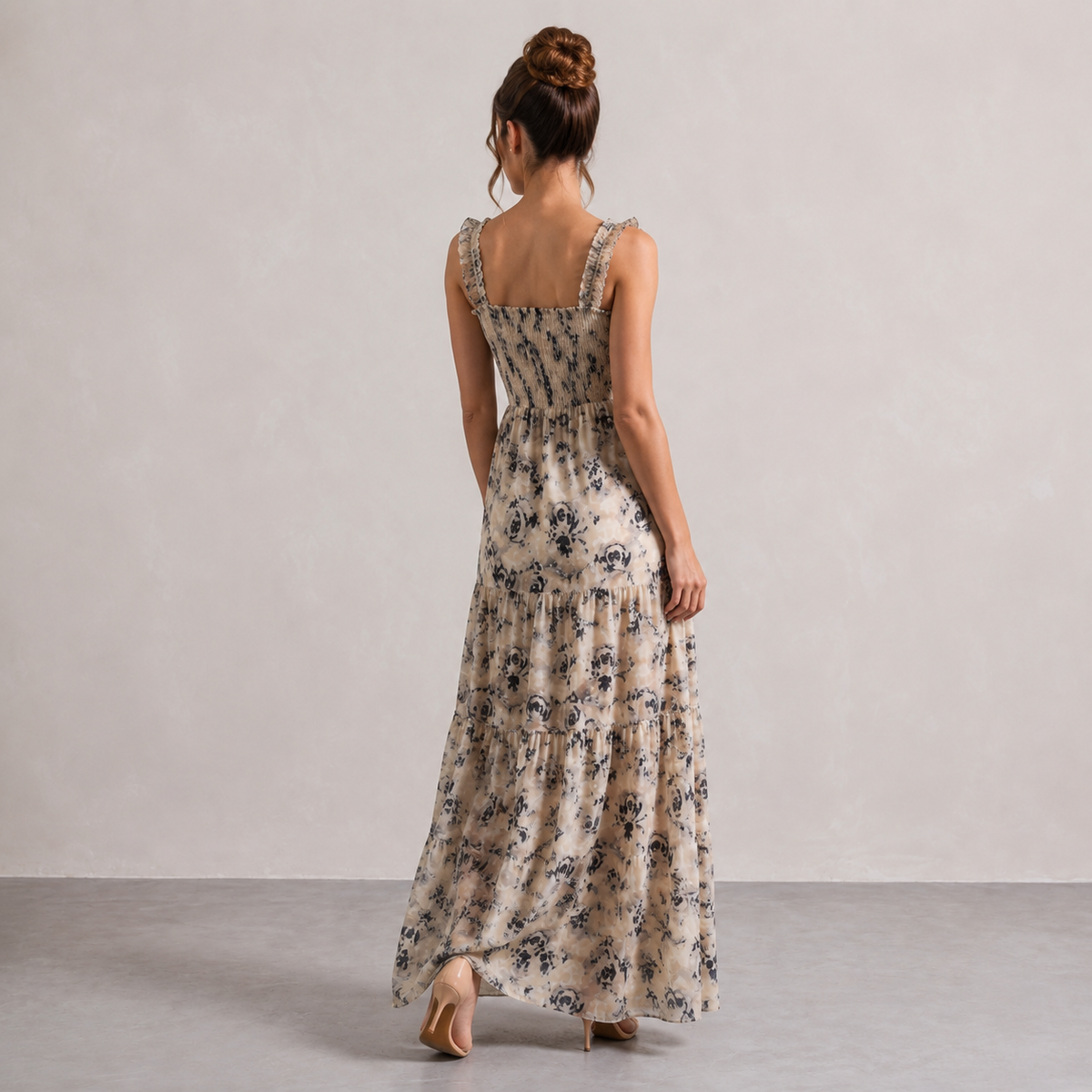 Floral Shirred Ruffle Strap Tiered Maxi Dress 6