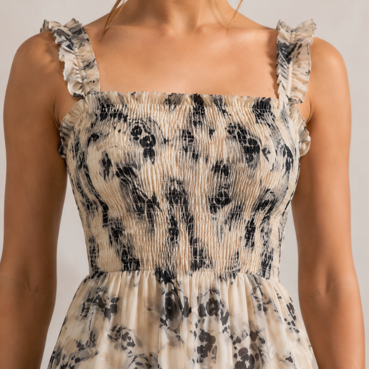 Floral Shirred Ruffle Strap Tiered Maxi Dress 5