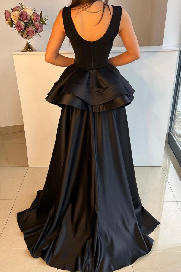 Black Sleeveless Mermaid Ruffle Prom Dress Long - Fashionpara