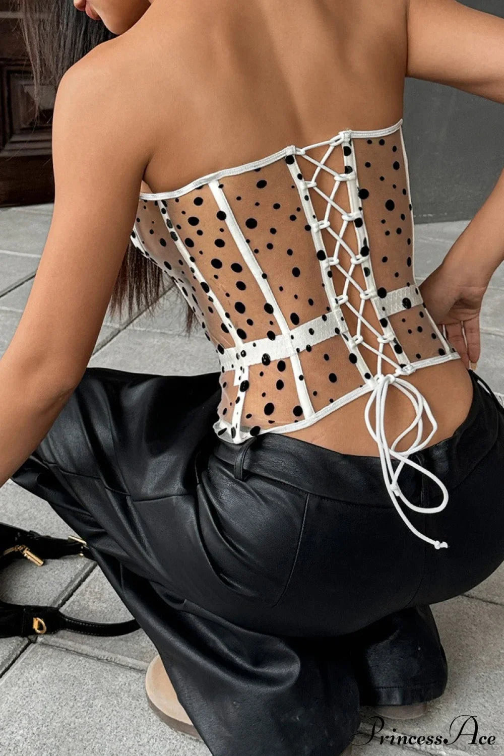 Black White Polka Dot Bustier Corset
