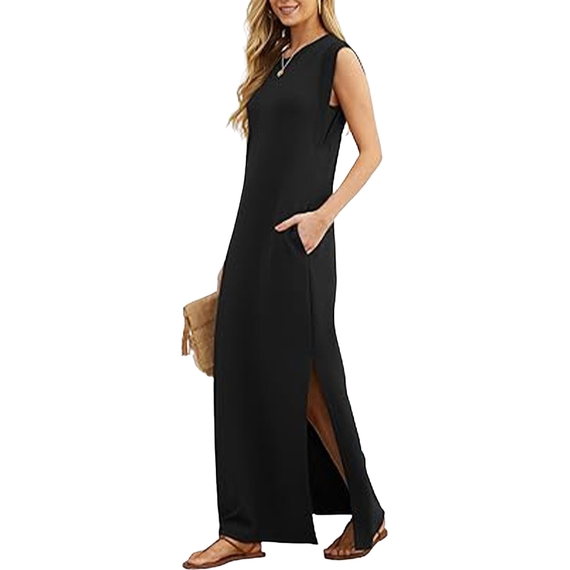 Crew Neck Sleeveless Side Split Maxi Dress