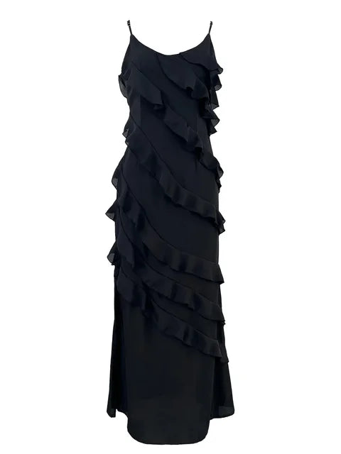 Ruffle Trim Spaghetti Strap V-Neck Chiffon Maxi Dress 7