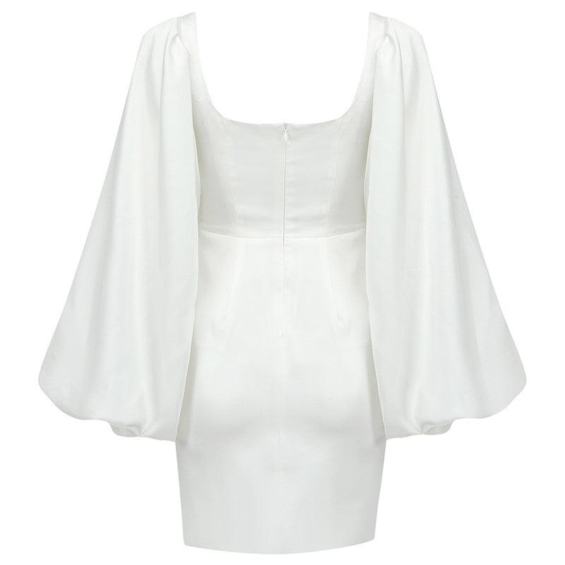 Satin Off Shoulder Puff Sleeve Bodycon Mini Dress