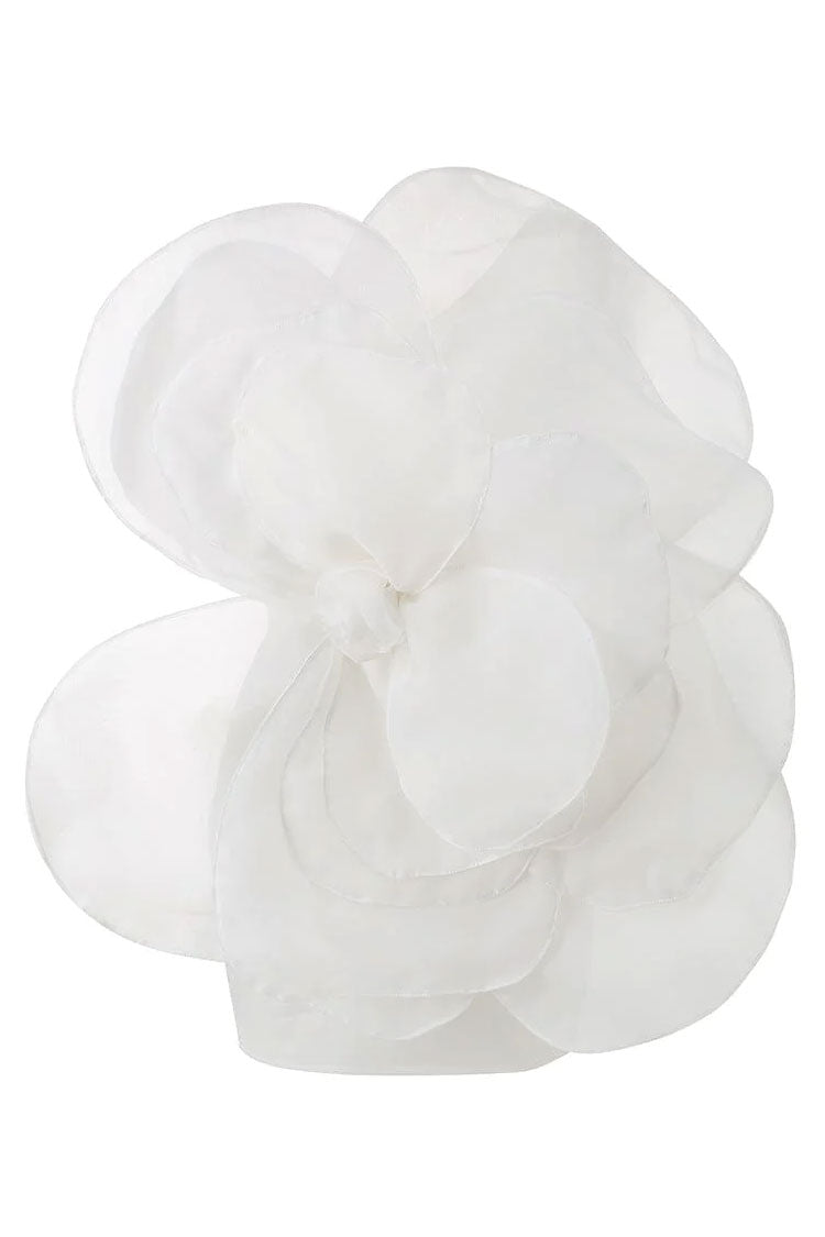 Blooming Rosette Applique One Shoulder Silky Satin Party Mini Dress - White Fashionpara