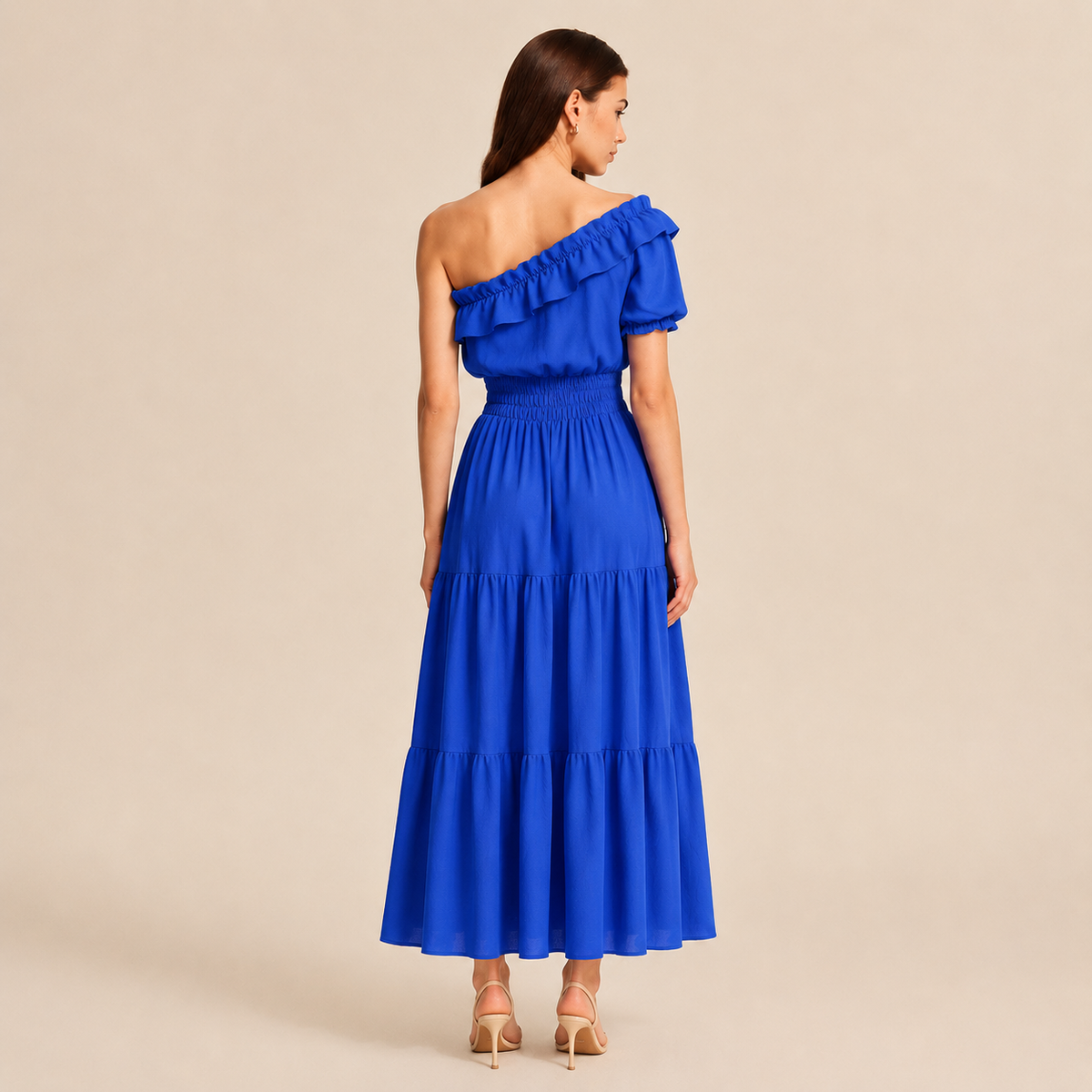 Off Shoulder Ruffle Puff Sleeve Tiered Maxi Dress 18