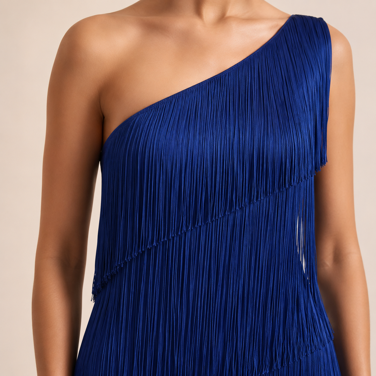 One Shoulder Tiered Tassel Fringe Bodycon Maxi Dress 6