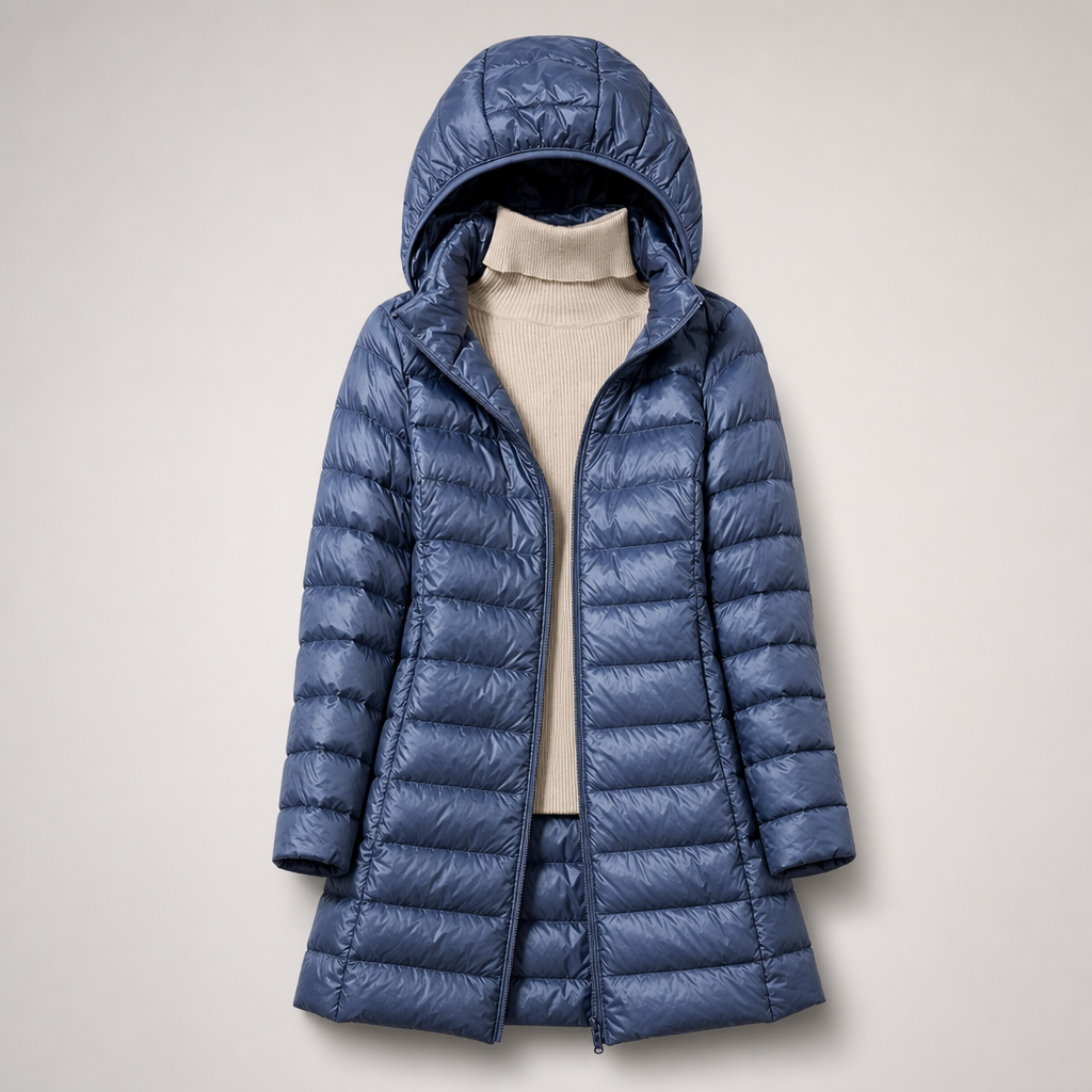 Hooded Zip Front Lightweight Longline Puffer Jacket 7