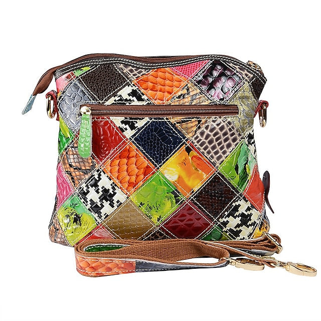Leather Shoulder Bohemian Colorful Patchwork - Bag