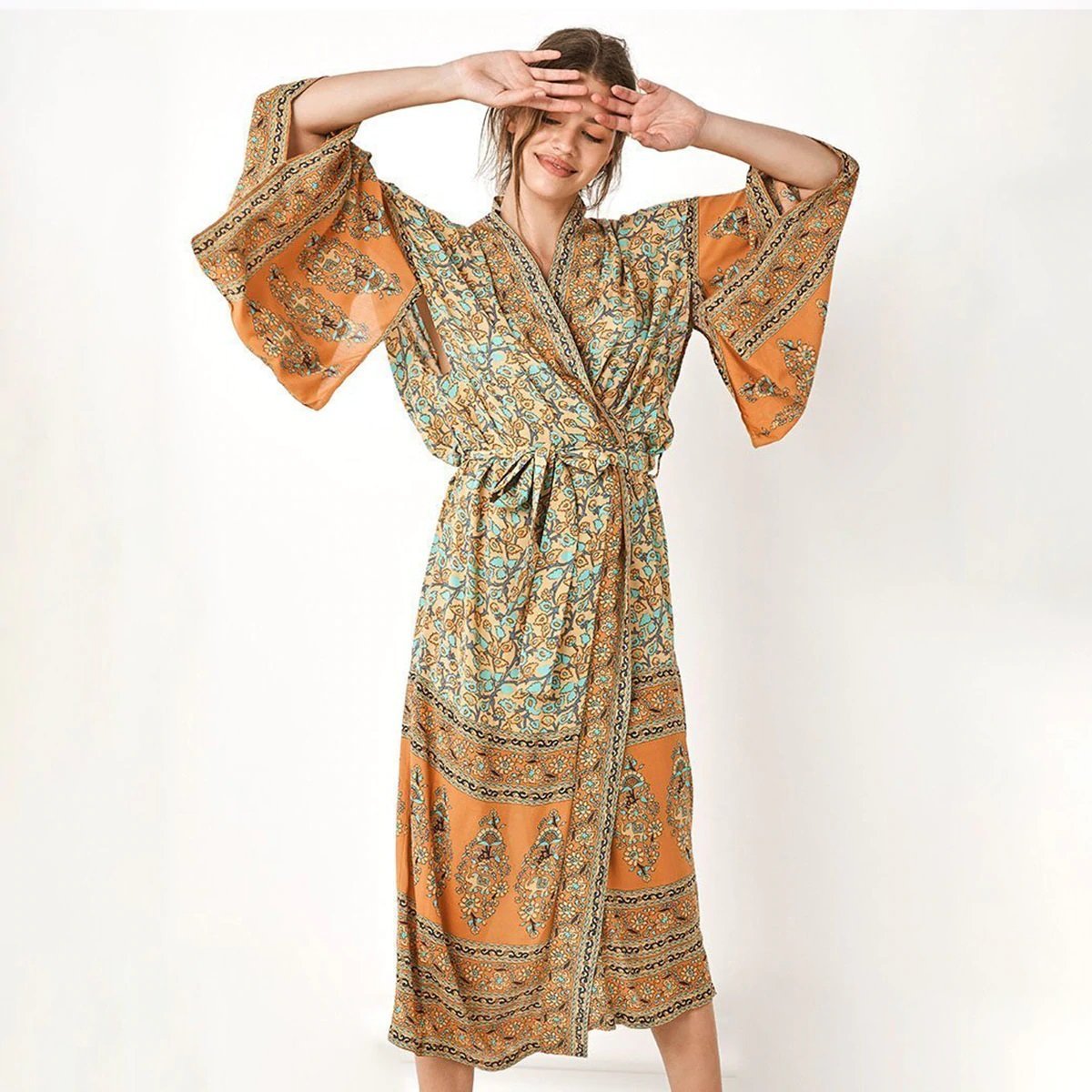 Bohemian Floral Kimono Dress 2