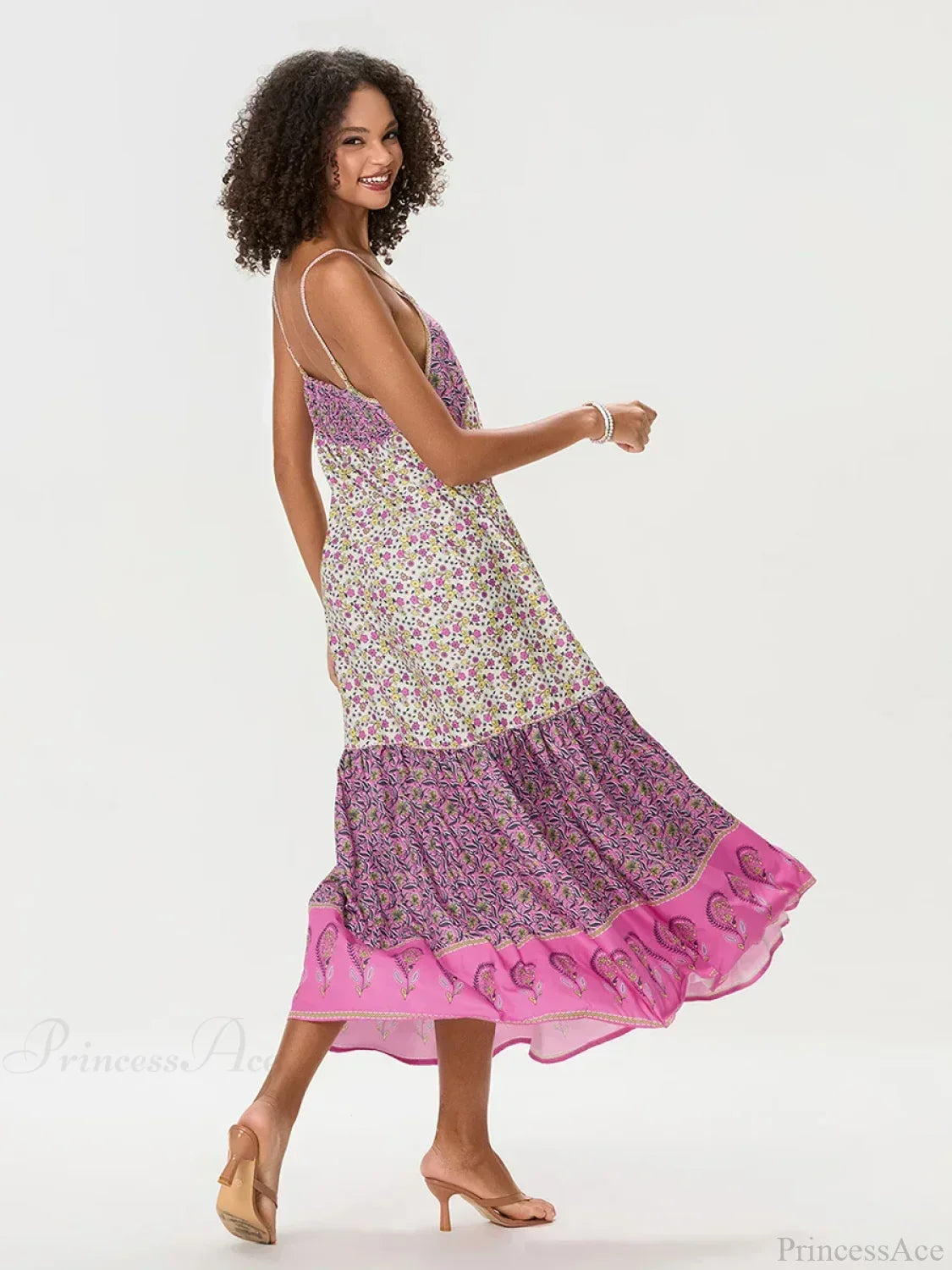 Floral Print Spaghetti Strap Tiered Maxi Dress