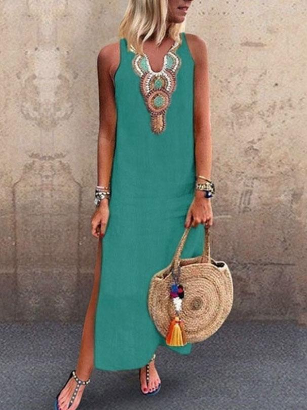 Embroidered V-Neck Sleeveless Side Split Maxi Dress 5