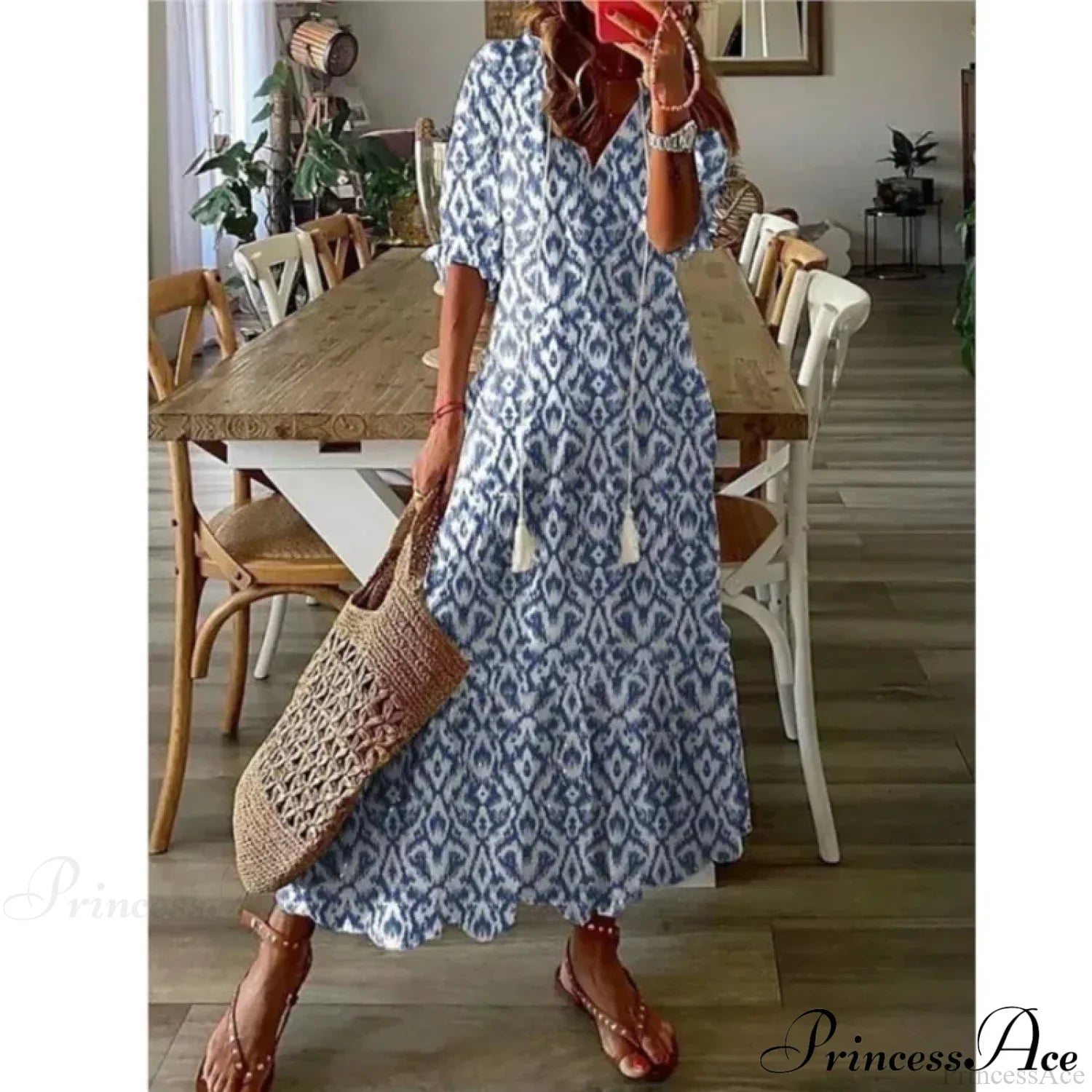 Bohemian Vintage Floral V-neck Summer Beach Dress