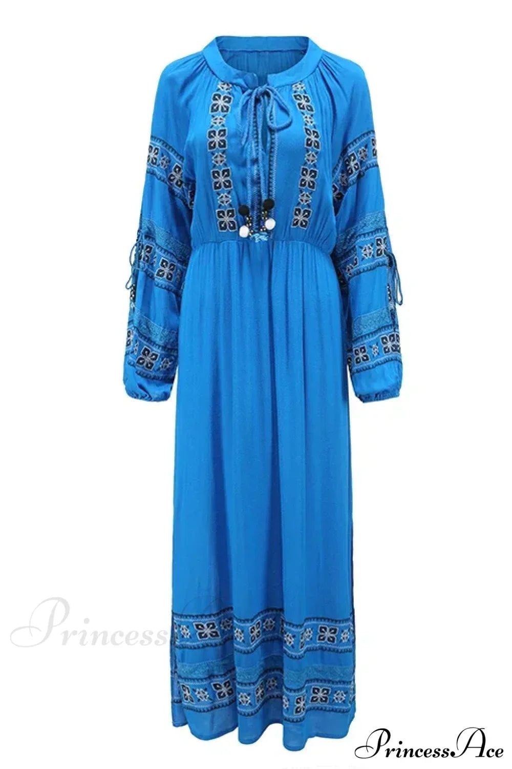Boho Blue/White Cotton Rayon Maxi Dress