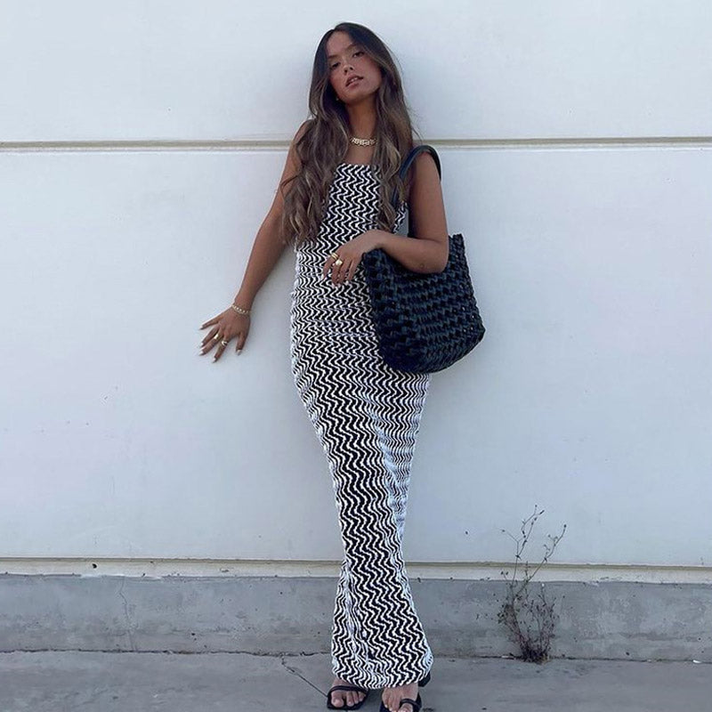 Chevron Knit Spaghetti Strap Bodycon Maxi Dress 2