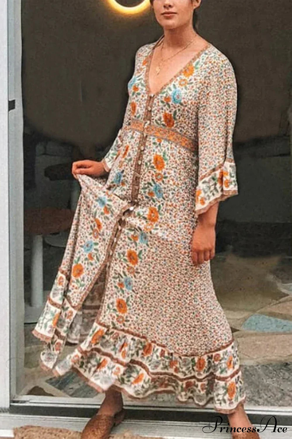 Boho Floral Print Maxi Dress
