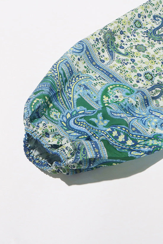 Boho Paisley Mandarin Collar Button Down High Rise Two Piece Short Set - Fashionpara