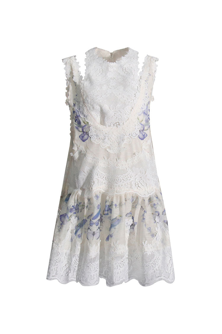 Boho Print Guipure Lace Crop Tank Top Ruffle Two Piece Mini Sundress - Fashionpara