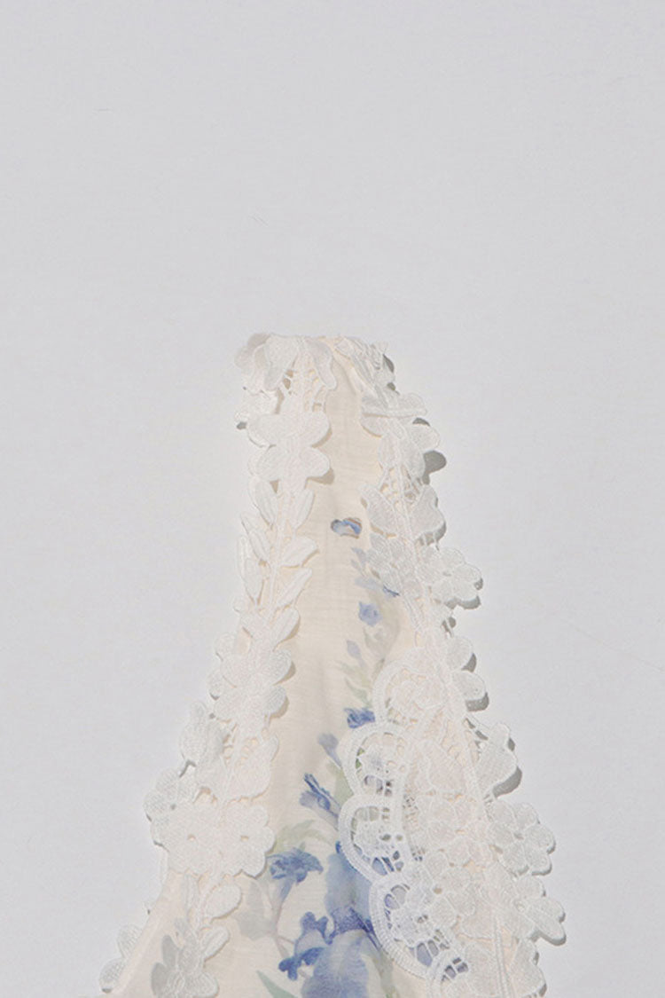 Boho Print Guipure Lace Crop Tank Top Ruffle Two Piece Mini Sundress - Fashionpara