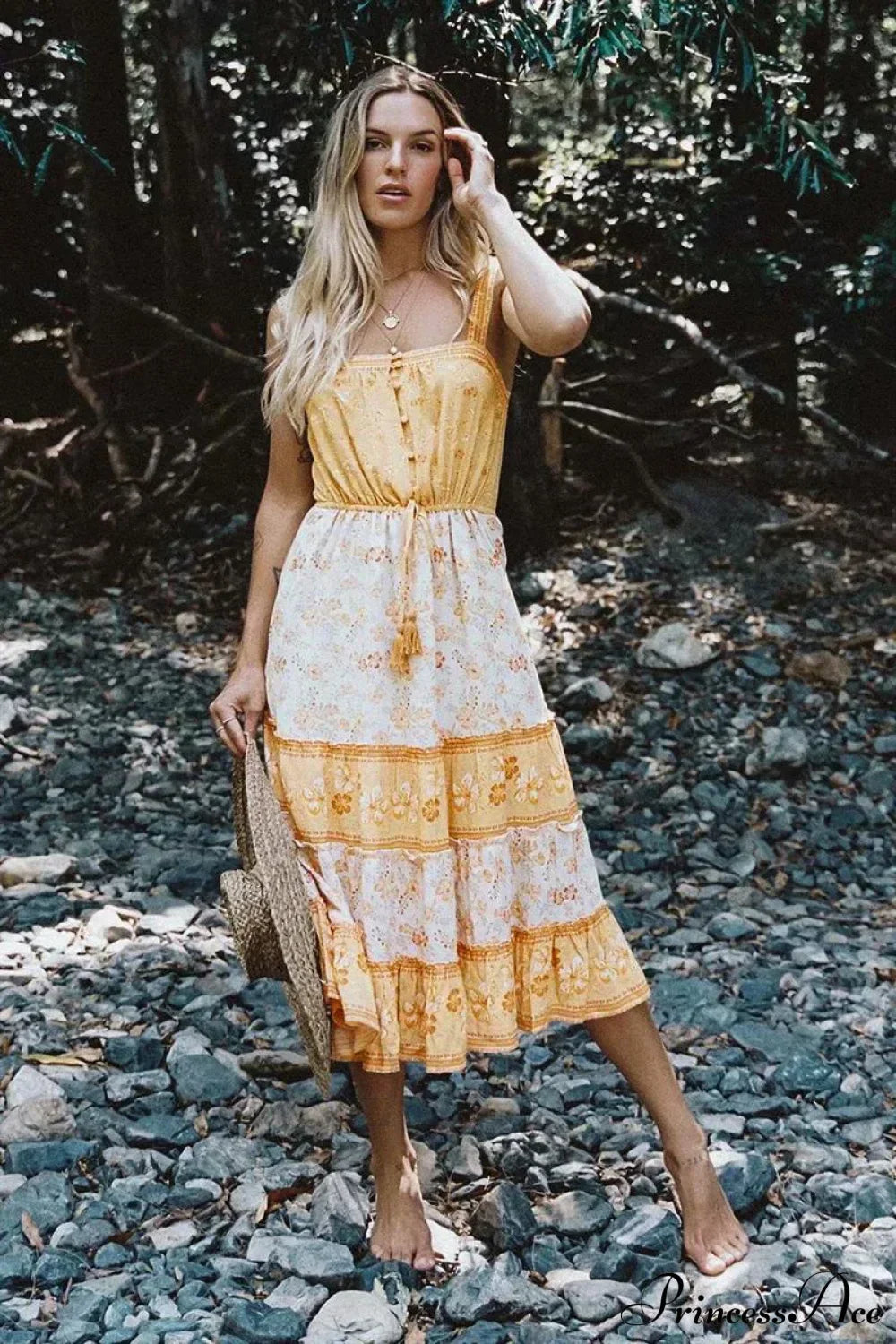 Boho Sundress Sexy Sleeveless Strap Rayon Floral Beach Dress