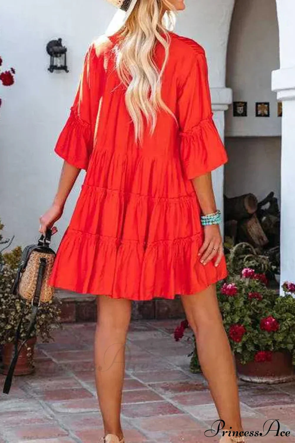 Boho Tunic Beach Wear Loose Cover-Up for Women Vintage V-neck Mini Summer Dress