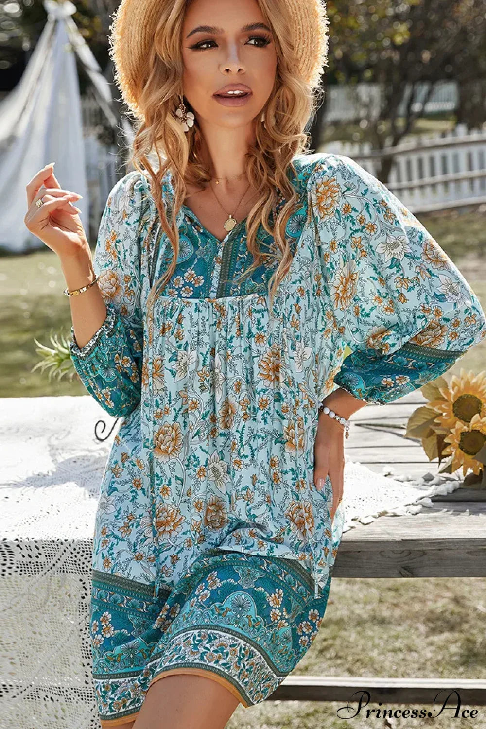 Boho Vintage Floral Print Sundress