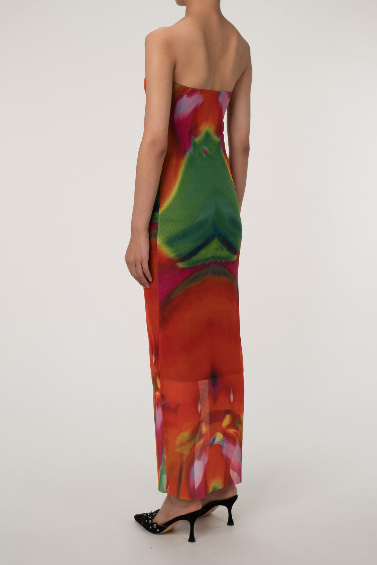 Sexy Bold Abstract Printed Summer Strapless Mesh Maxi Dress - Multicolor Fashionpara