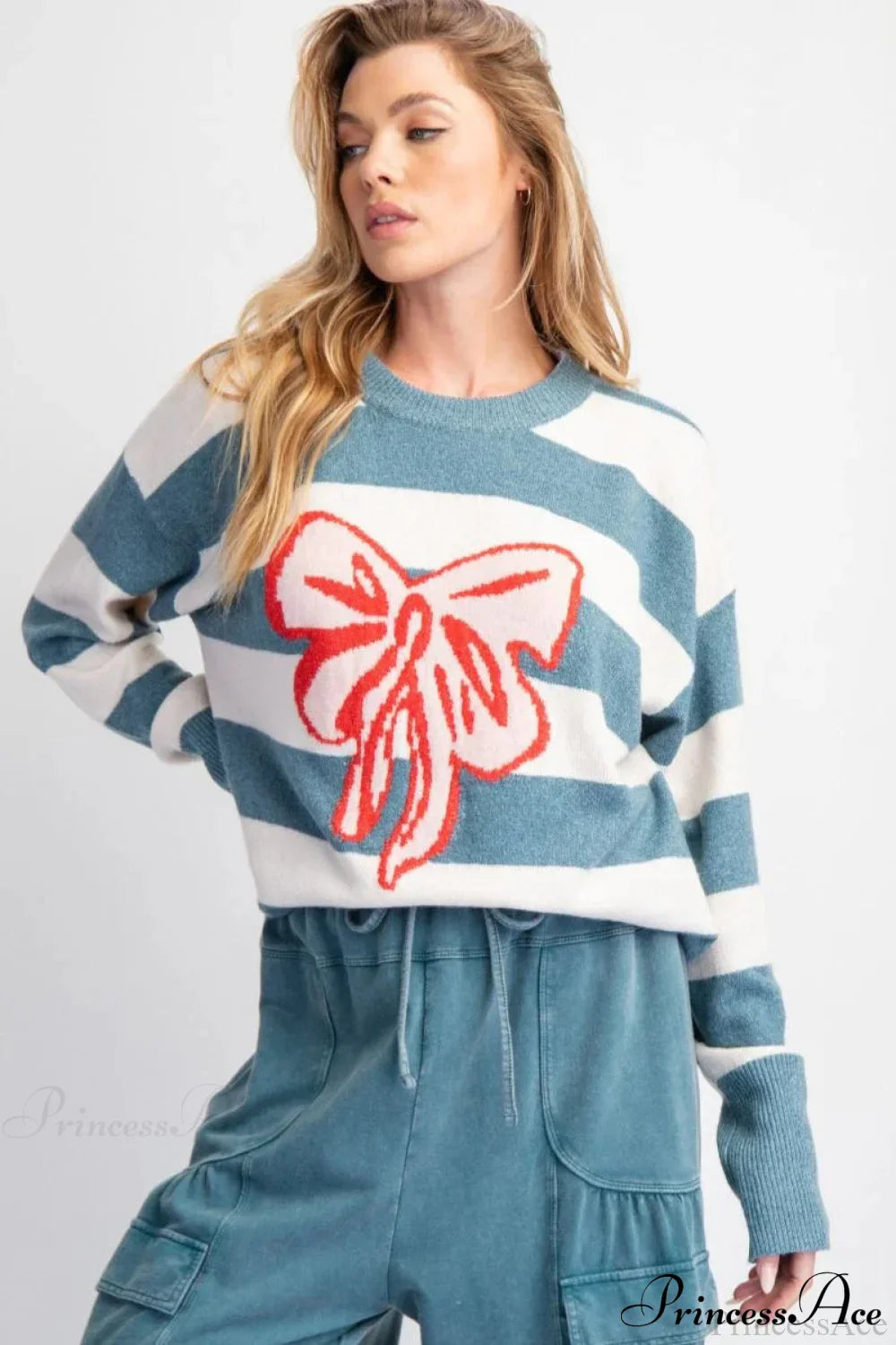PrincessAce Bow Detail Jacquard Long Sleeve Sweater
