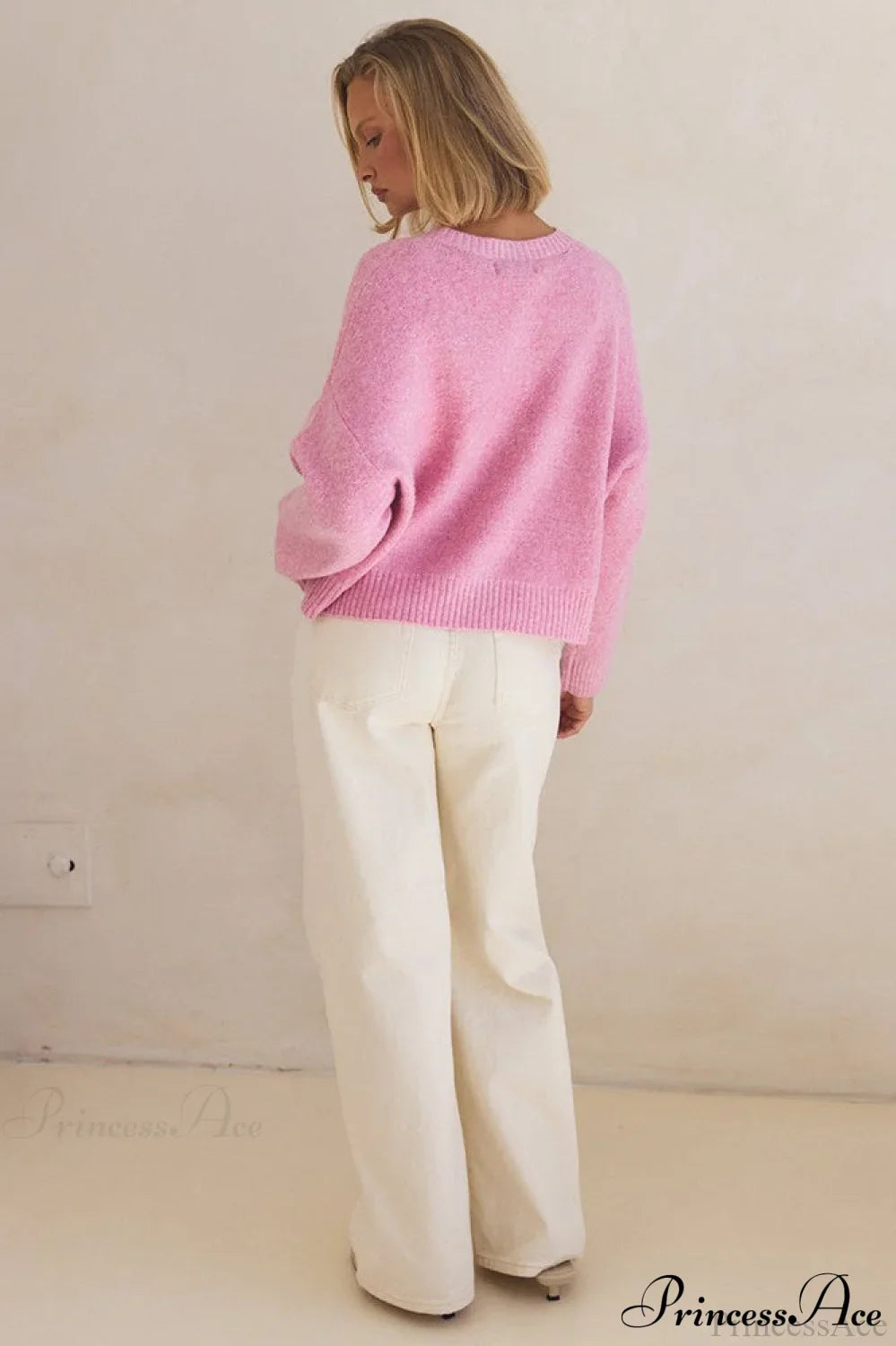 PrincessAce Bow Jacquard Casual Crew-Neck Sweater