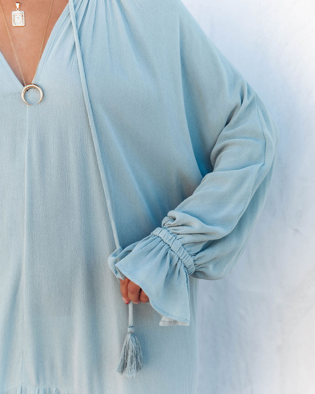 V-Neck Long Sleeve Tiered Maxi Dress
