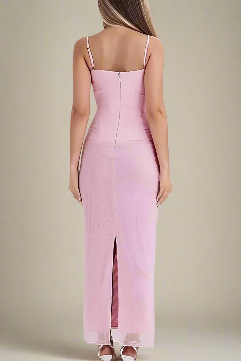 Brianna Bodycon Wrap Maxi Dress - Dusty Pink - Fashionpara