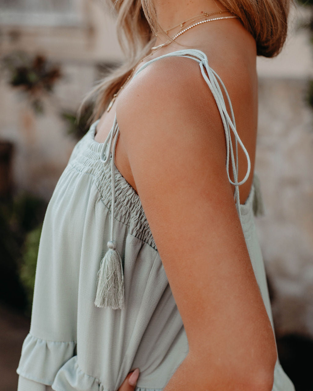 Spaghetti Strap Button-Front Tiered Ruffle Midi Dress