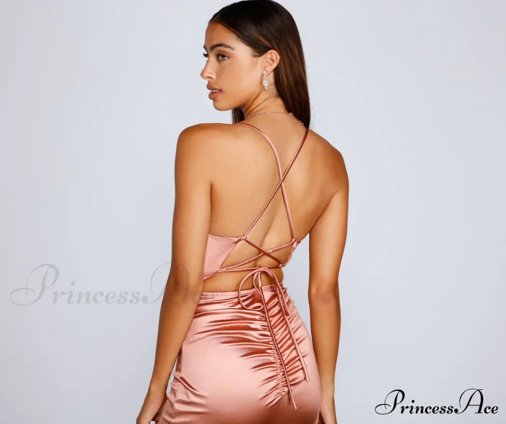 Bristol Formal Stylish Satin Lace-Up Dress - Fashionpara