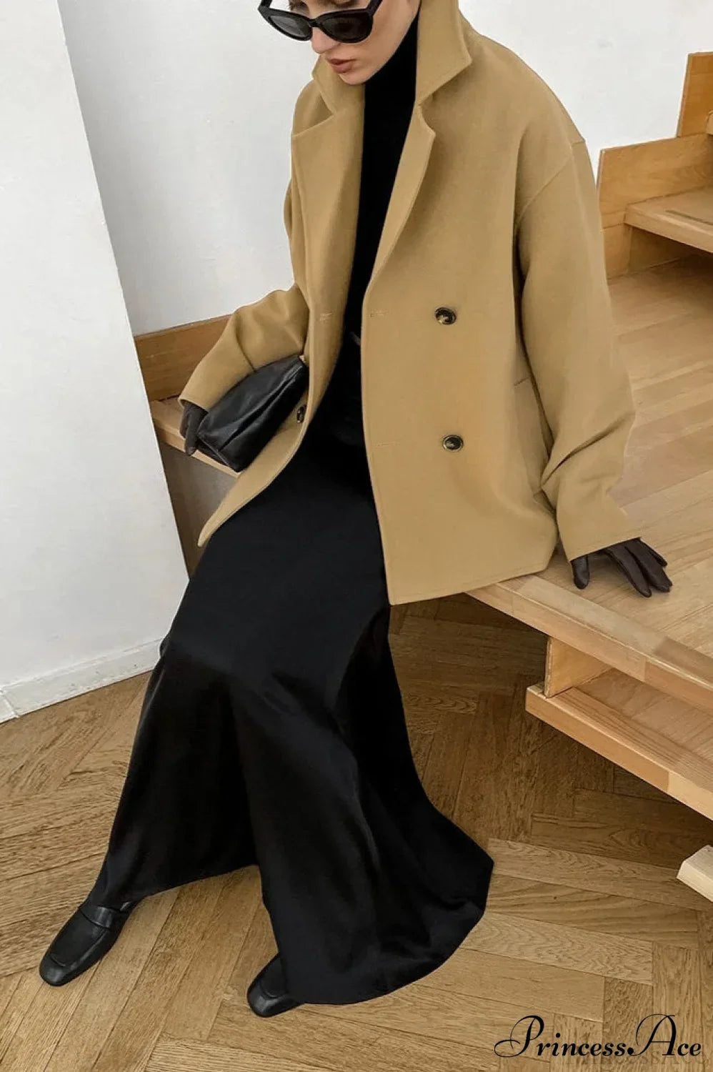 Brown Double-Breasted Thick Midi Wool Coat 5
