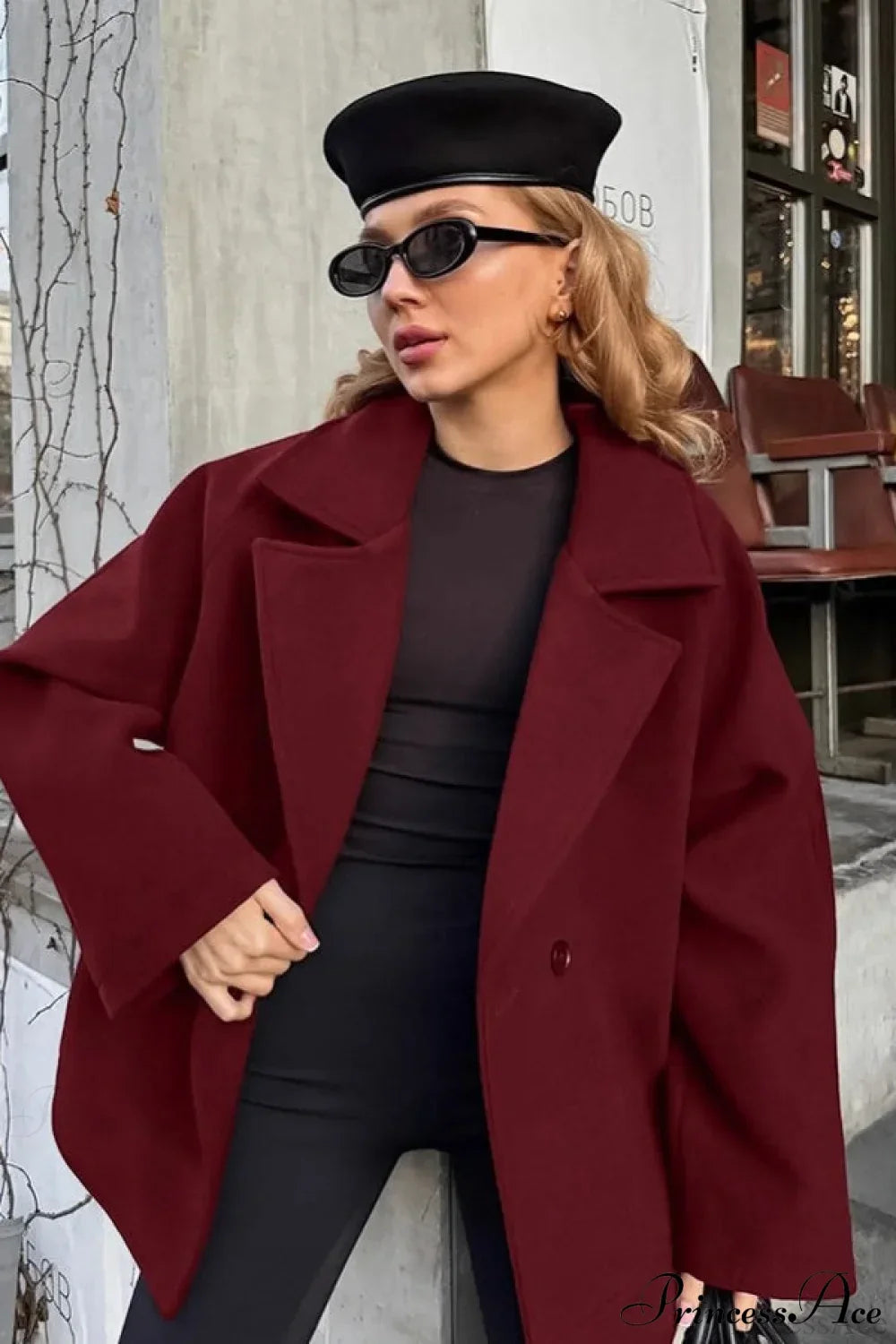 Brown Tie-Waist Wool Blend Loose Mid-Length Coat 5