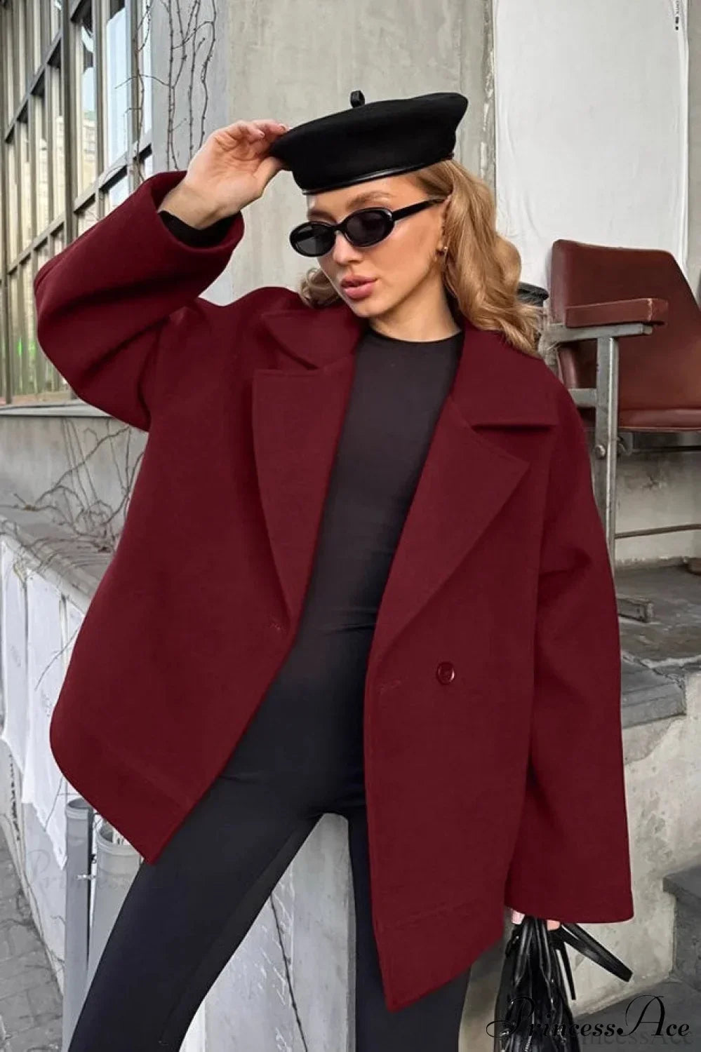 Brown Tie-Waist Wool Blend Loose Mid-Length Coat 4