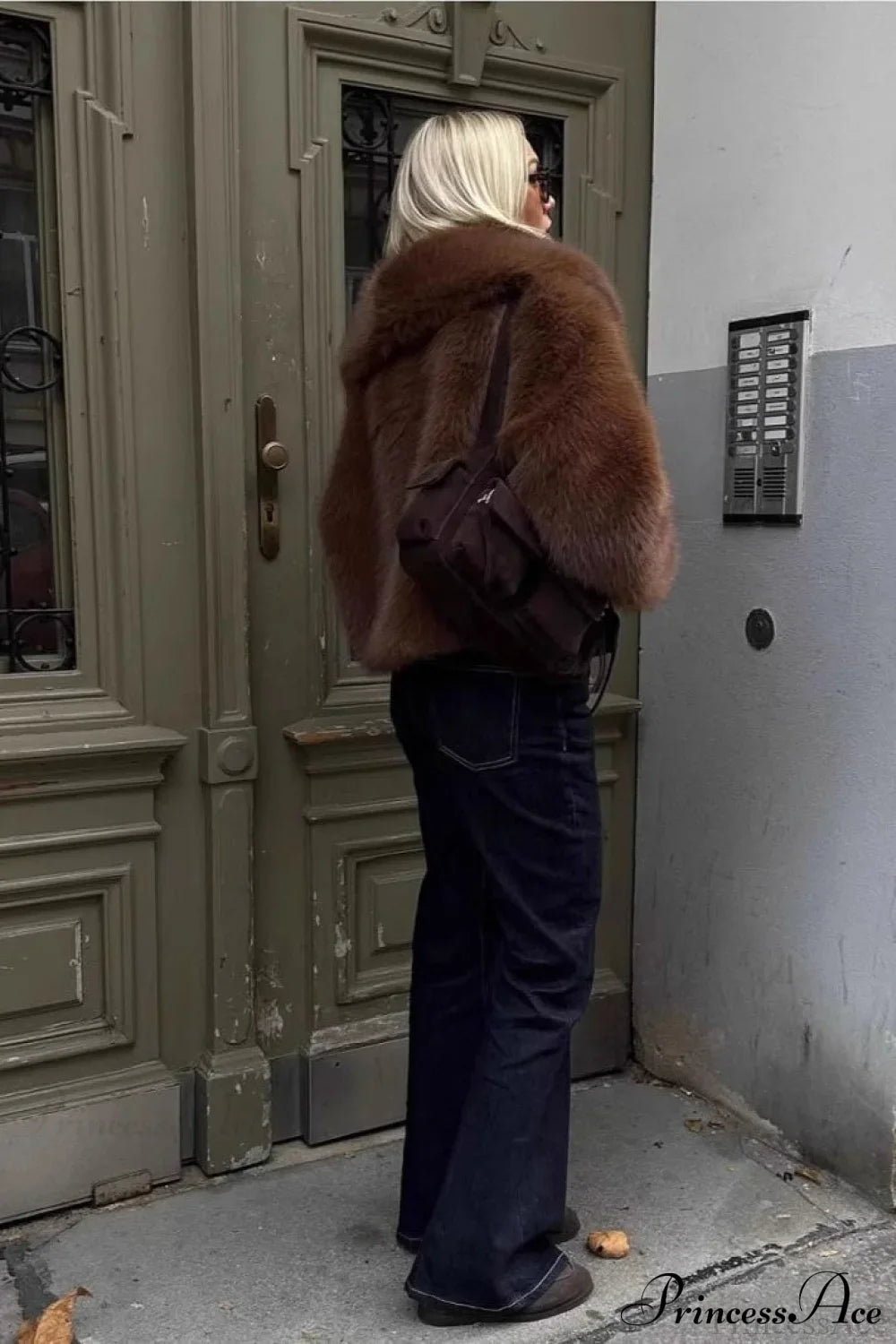 Brown Vintage Faux Fox Fur Short Coat for Chic Style