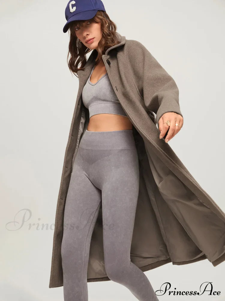 Brushed Belted Graceful Long Overcoat