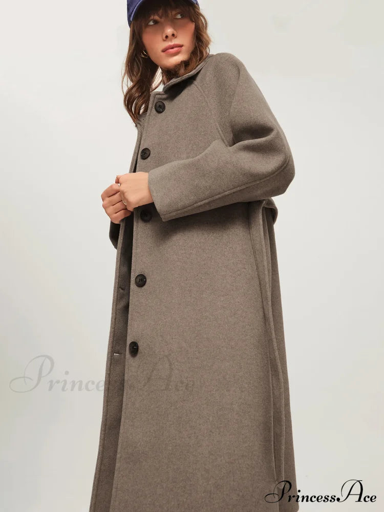 Brushed Belted Graceful Long Overcoat