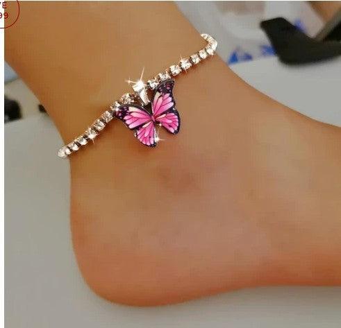 KittenAlarm - Brynne Rhinestone Butterfly Pendant Anklet