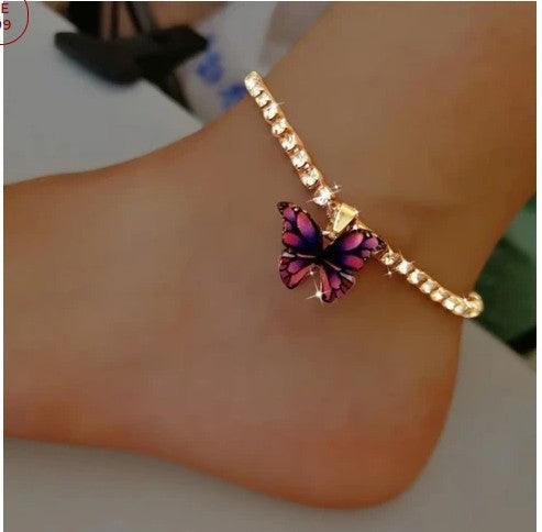KittenAlarm - Brynne Rhinestone Butterfly Pendant Anklet