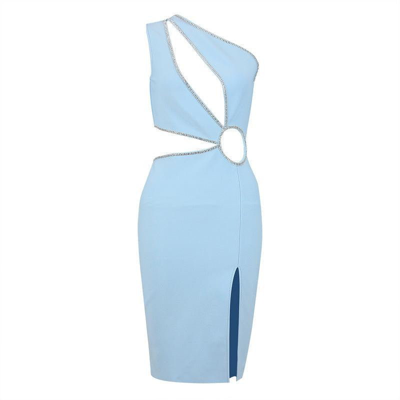 One Shoulder Cutout Embellished High-Slit Dress