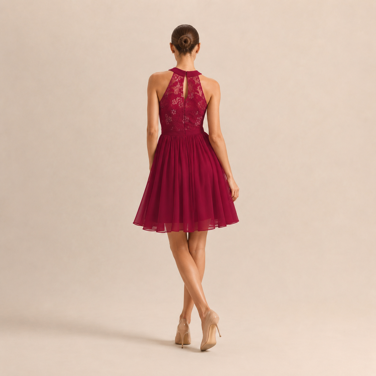 Lace Halter Neck Fit and Flare Midi Dress 6