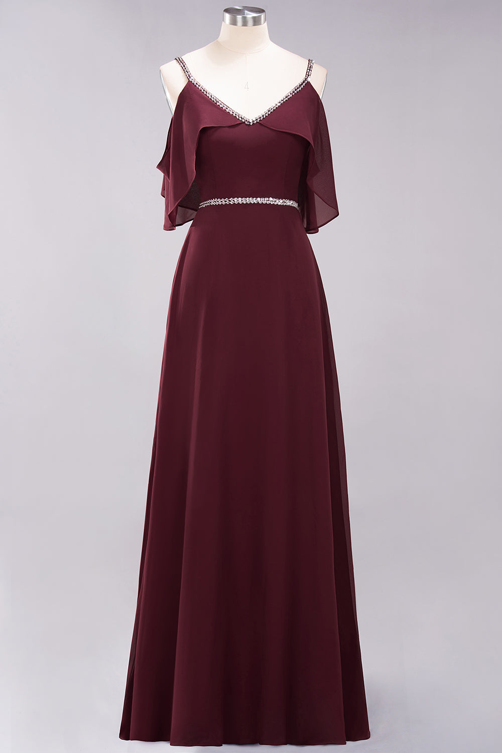 Burgundy Cold-shoulder Long Bridesmaid Dresses With Half Sleeve - Fashionpara